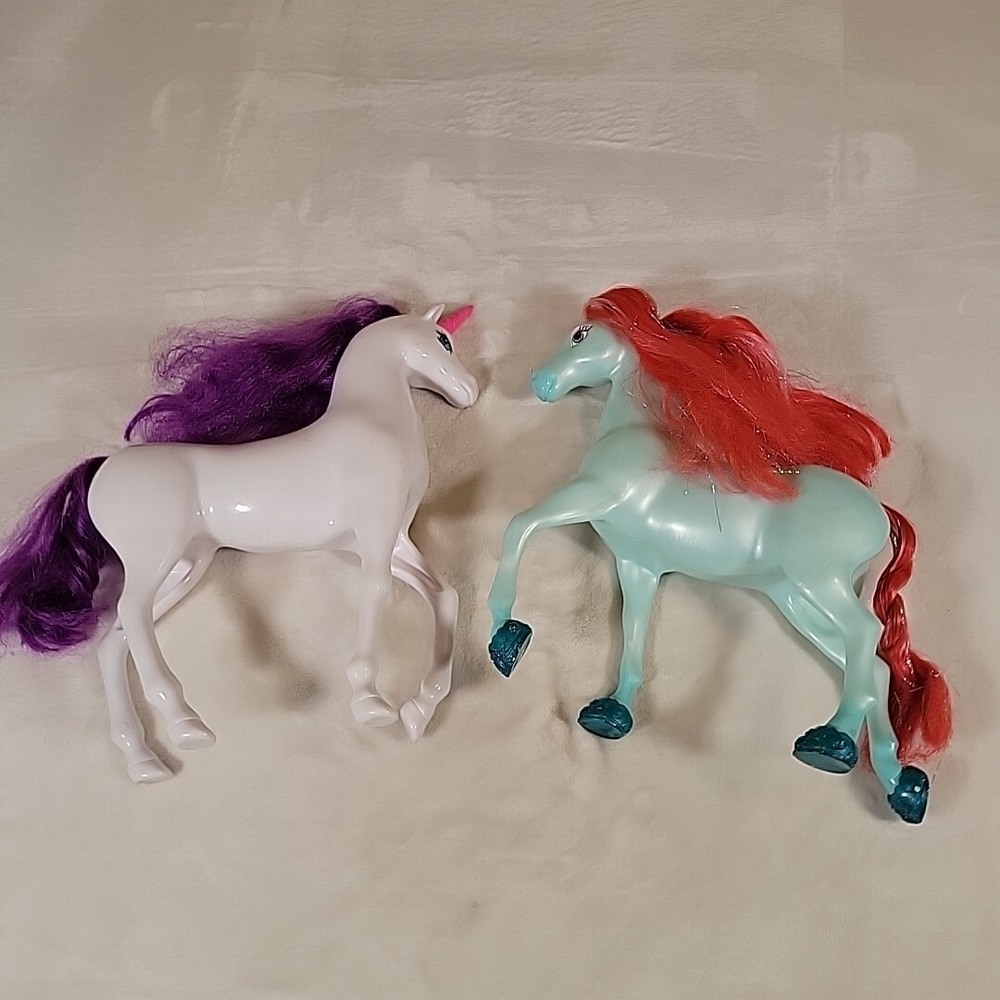 2 Disney Princess Ariel Barbie  Shimmer Royal Horse Little Mermaid Pink & Purple